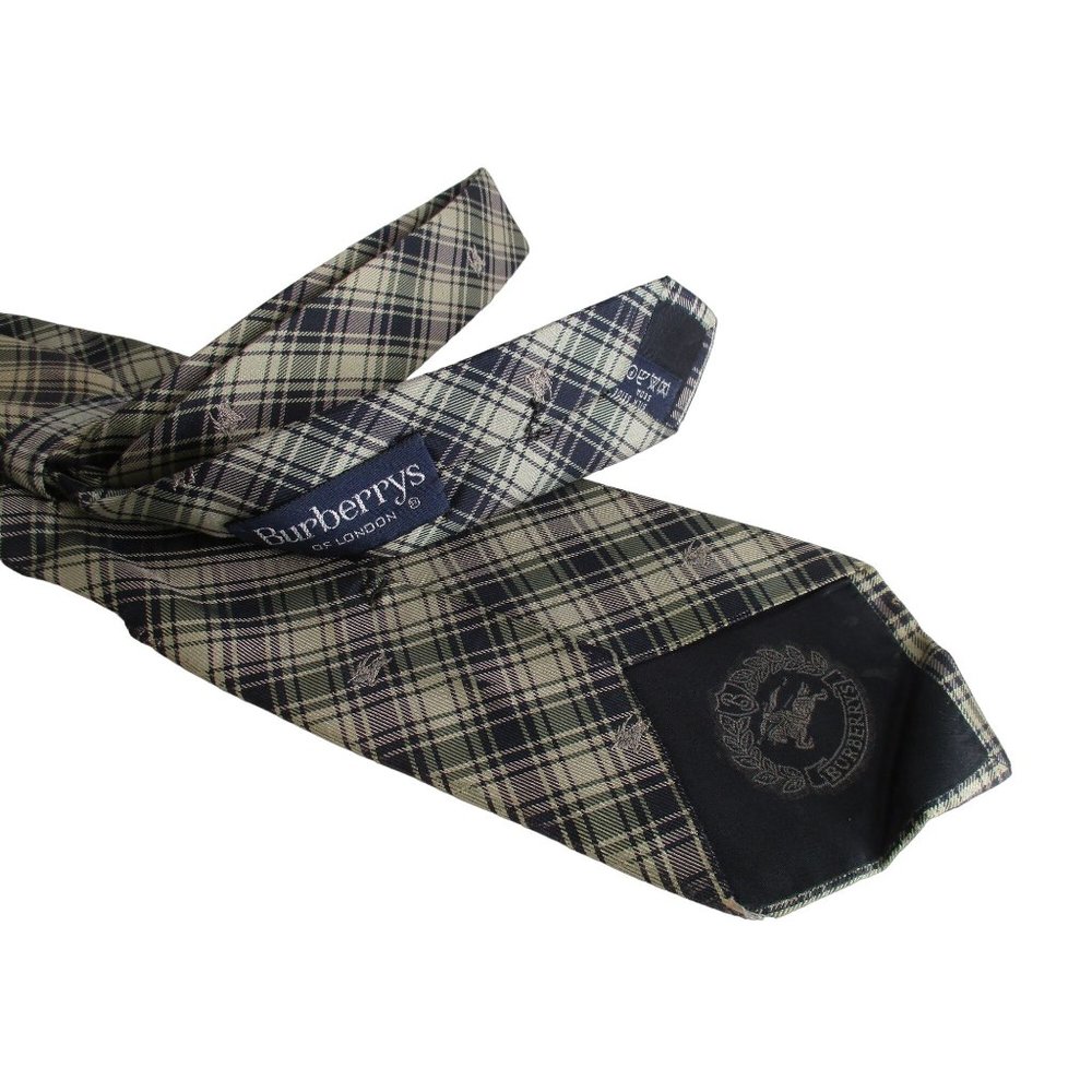 Burberrys of London Necktie Black Taupe Plaid Logo 100% Silk - Made in Italy - Picture 4 of 6